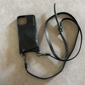 Bandolier Emma Pebble Leather Crossbody Bandolier in Black/Pewter IPhone 12